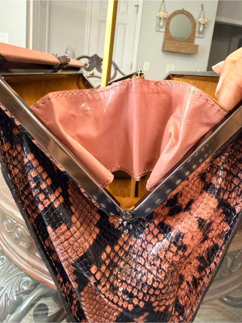 Patricia Nash Pink and Black Snakeskin-Print Top-Handle Satchel - Picture 4 of 5